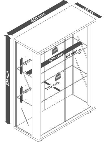 ebuy24 Vitrinenschrank Sintalo 3 Silberfarben 60 x 25 cm