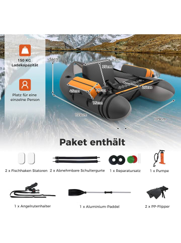 COSTWAY Schlauchboot aufblasbar bis 150kg in Grau
