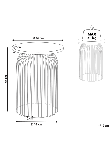 Beliani Beistelltisch WILLS in Braun/Schwarz - (W) 36 x (H) 47 x (L) 36 cm