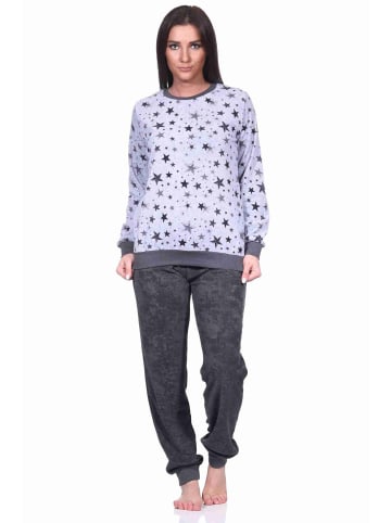 NORMANN Frottee Pyjama Schlafanzug Bündchen Sterne Design in Grau