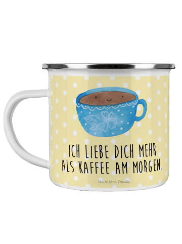 Mr. & Mrs. Panda Camping Emaille Tasse Kaffee Tasse mit Spruch in Gelb Pastell