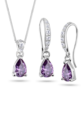 Elli Schmuckset 925 Sterling Silber Tropfen in Violett