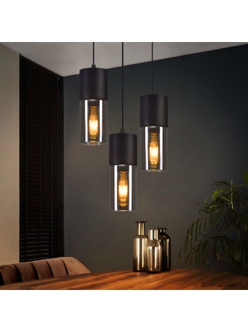 ZMH Pendelleuchte 3-flammige E27 in Schwarz Glas rund Metall Pendellampe