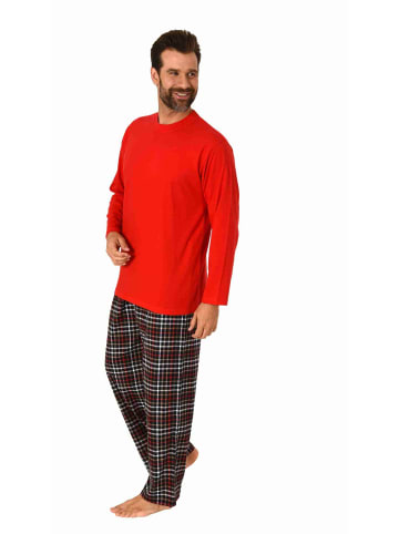 NORMANN Schlafanzug Pyjama langarm Flanell Hose Oberteil in rot