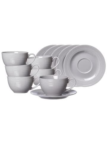 6er Set Kaffeetassen mit Untertassen Levi in Grau 220 ml