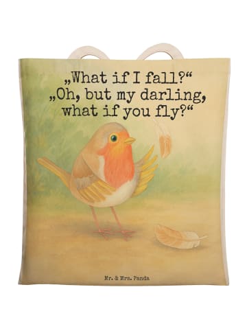 Mr. & Mrs. Panda Tasche Rotkehlchen Federn Design mit Spruch in Weiß