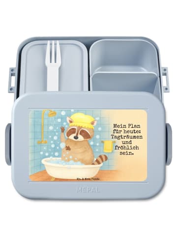 Mr. & Mrs. Panda Frühstücksbox Waschbär Design mit Spruch in Blau Pastell