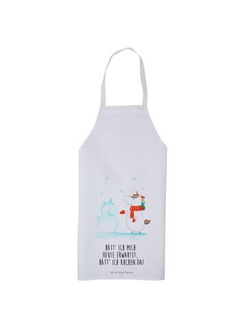 Mr. & Mrs. Panda Barista Schürze Einhorn Schneemann mit Spruch in Weiß