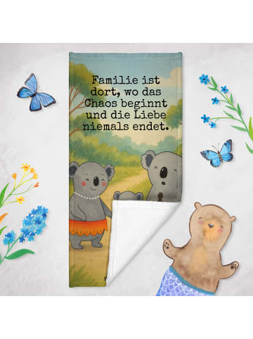 Mr. & Mrs. Panda Badehandtuch Koala Familie Design mit Spruch in Grau Pastell