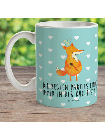 Mr. & Mrs. Panda Mehrwegbecher Fuchs Koch mit Spruch in Türkis Pastell