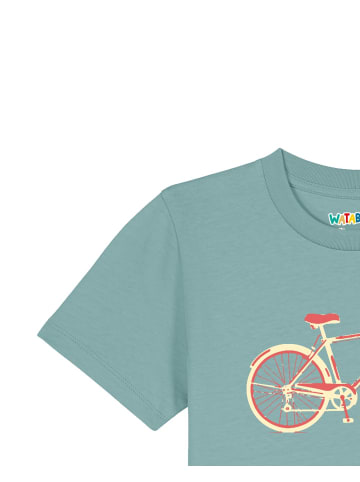 wat? Apparel T-Shirt Red Bike in Teal Monstera