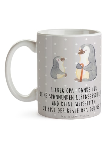 Mr. & Mrs. Panda Trinkbecher Pinguin Opa Enkel mit Spruch in Grau Pastell