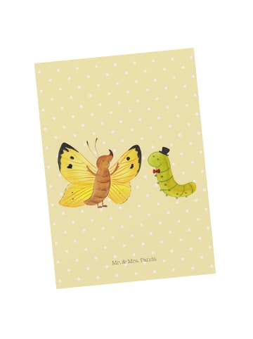 Mr. & Mrs. Panda Postkarte Raupe Schmetterling ohne Spruch in Gelb Pastell