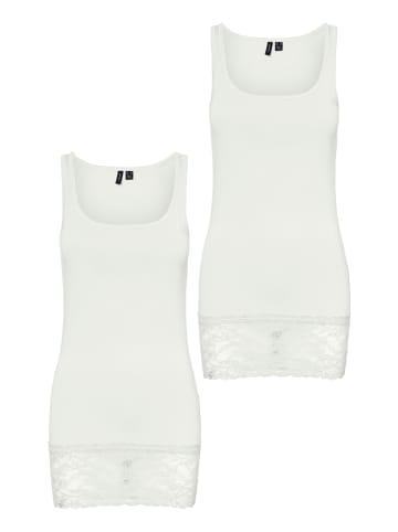Vero Moda 2er-SET Ärmelloses Top mit Spitzenabschluss am Saum in Weiß-2