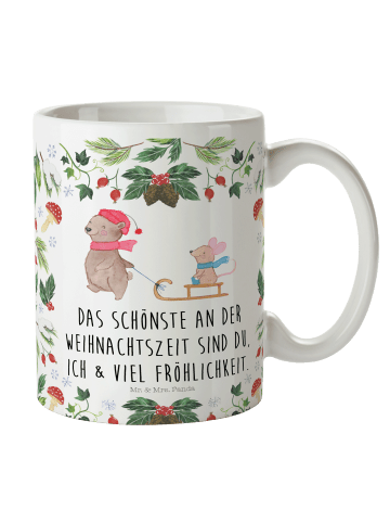 Mr. & Mrs. Panda Kaffeebecher Bär und Maus Schlitten mit Spruch in Weiß