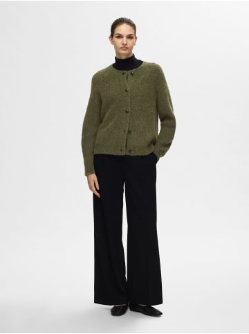 SELECTED FEMME Strickjacke Relaxed Fit Rundhals Raglanärmel Fallmaschen in Grün