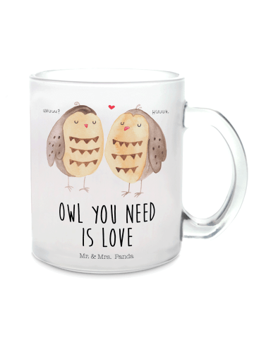 Mr. & Mrs. Panda Kaffeetasse Eulen Liebe mit Spruch in Transparent
