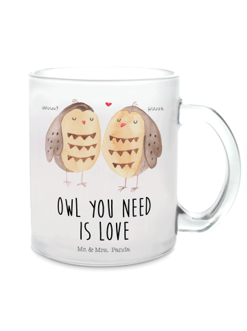 Mr. & Mrs. Panda Teetasse Eulen Liebe mit Spruch in Transparent