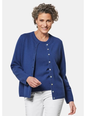 GOLDNER Kurzgröße: Eleganter Herbstcardigan mit Rundhals in dunkelblau