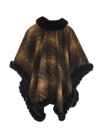 fraully Damen Poncho in Braun Mehrfarbig