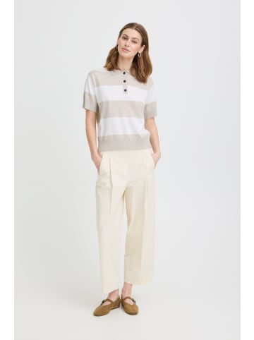 ICHI Strickpullover kurzarm IHLULS Loose fit in WIDE OATMEAL WHITE STRIPE