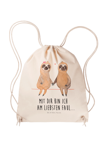 Mr. & Mrs. Panda Turnbeutel Faultier Pärchen mit Spruch in Creme