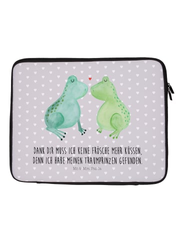 Mr. & Mrs. Panda Laptop Tasche Frosch Liebe mit Spruch in Grau Pastell