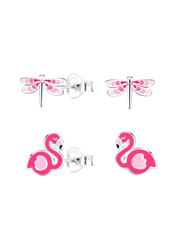 Alexander York Ohrstecker-Set LIBELLE und FLAMINGO in 925 Sterling Silber, 4-tlg.