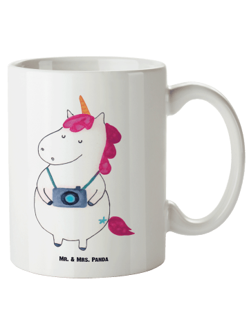 Mr. & Mrs. Panda Tasse mit Henkel Einhorn Fotograf ohne Spruch in Weiß