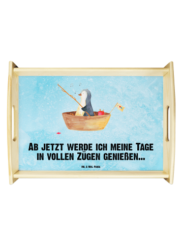 Mr. & Mrs. Panda Servierplatte Pinguin Angelboot mit Spruch in Eisblau