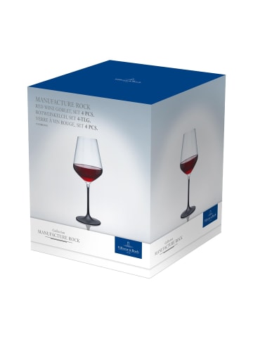 Villeroy & Boch 4er Set Rotweingläser Manufacture Rock in 470 ml in schwarz-transparent