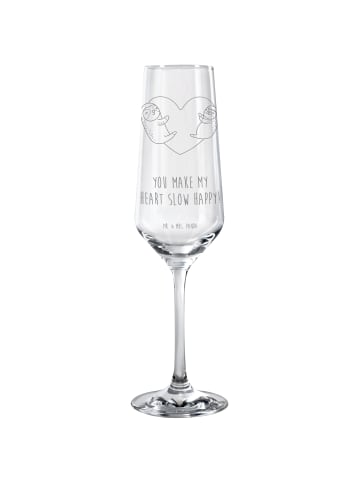 Mr. & Mrs. Panda Champagnerglas Faultiere Herz mit Spruch in Transparent