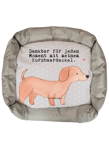 Mr. & Mrs. Panda Hundesofa Dackel Kurzhaardackel Moment mit Spruch in Grau Pastell