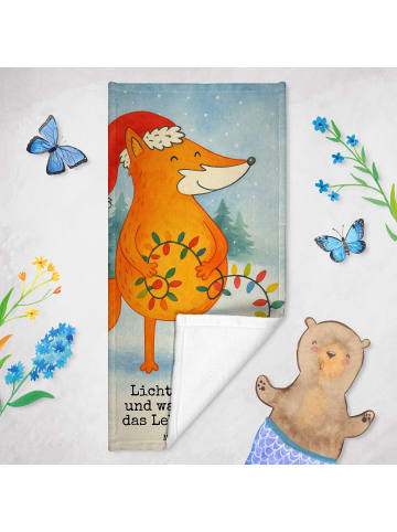 Mr. & Mrs. Panda Badehandtuch Fuchs Weihnachten Design mit Spruch in Eisblau