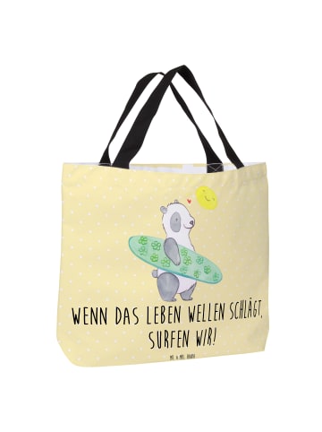 Mr. & Mrs. Panda Tote Bag Sommer Wellen Surf mit Spruch in Gelb Pastell