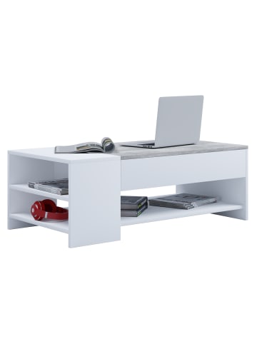 VCM Holz Sofatisch Couchtisch Schublade Tindus in Weiß / Beton-Optik
