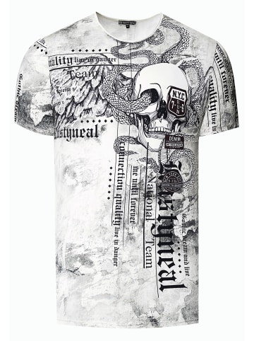 Rusty Neal Biker T-Shirt Verwaschen mit All Over Prints in Weiß