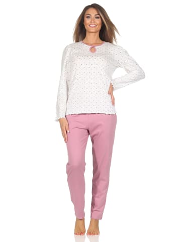 NORMANN Langarm Schlafanzug Pyjama Tupfen Punkte Optik in altrose