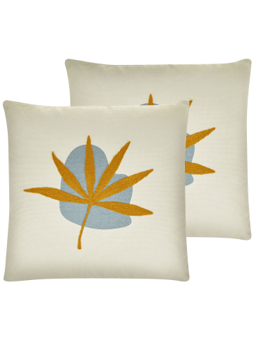 Beliani 2er-Set Dekokissen DAVALLIA in Beige/Blau/Orange