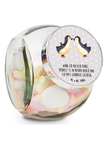 Mr. & Mrs. Panda keksdose glas Pinguine Kuss mit Spruch in Grau Pastell