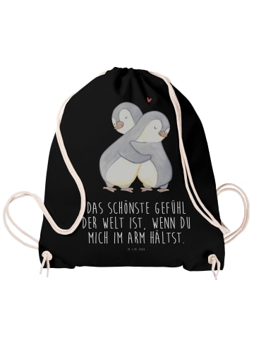 Mr. & Mrs. Panda Sportbeutel Pinguine Kuscheln mit Spruch in Schwarz