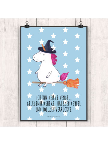Mr. & Mrs. Panda Wandbild Einhorn Hexe mit Spruch in Blau Pastell