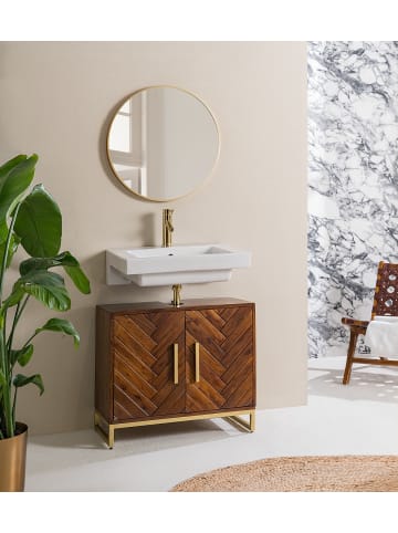 home24 home24 Waschbeckenunterschrank aus massivem Akazienholz und Eisen im glamourösen Stil in Akazie Braun