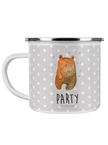 Mr. & Mrs. Panda Camping Emaille Tasse Bär Party mit Spruch in Grau Pastell