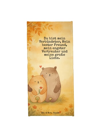Mr. & Mrs. Panda Badehandtuch Bären Liebe Design mit Spruch in Grau Pastell