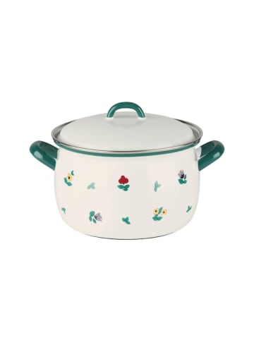 Riess Emaille Country Streublumen Fleischtopf mit Deckel in Weiß