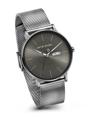 Jacob Jensen Herrenuhr Titan Quarz mit Mesh-Band Anthrazit / Silber