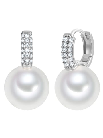 Lulu & Jane Ohrringe aus Messing mit Zirkonia Glasperle in weiß