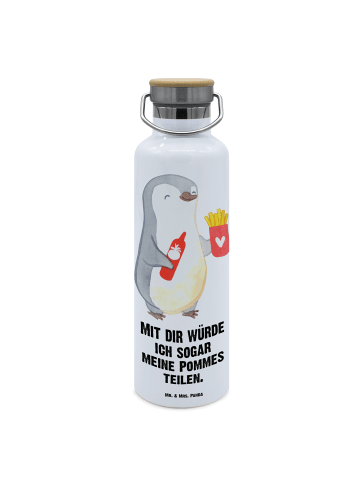 Mr. & Mrs. Panda Trinkflasche Pinguin Pommes mit Spruch in Weiß