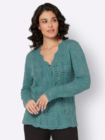 creation L Ajourpullover in jade-meliert